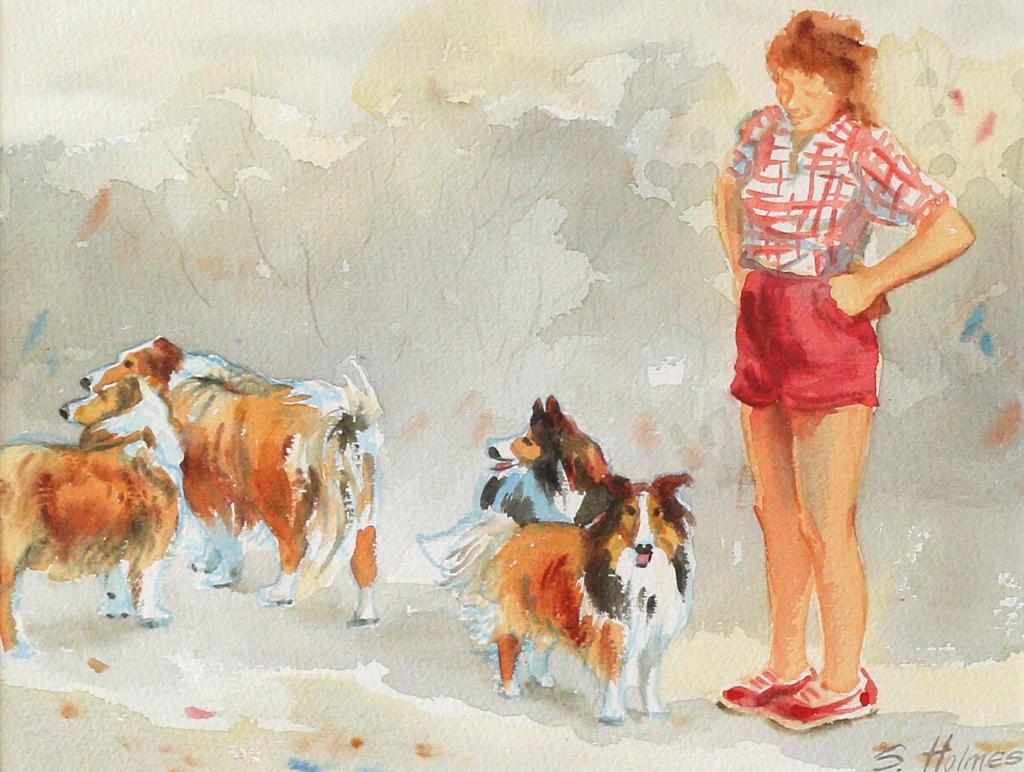 Sharon Christian (1950-2015) - Untitled, Woman with Collies