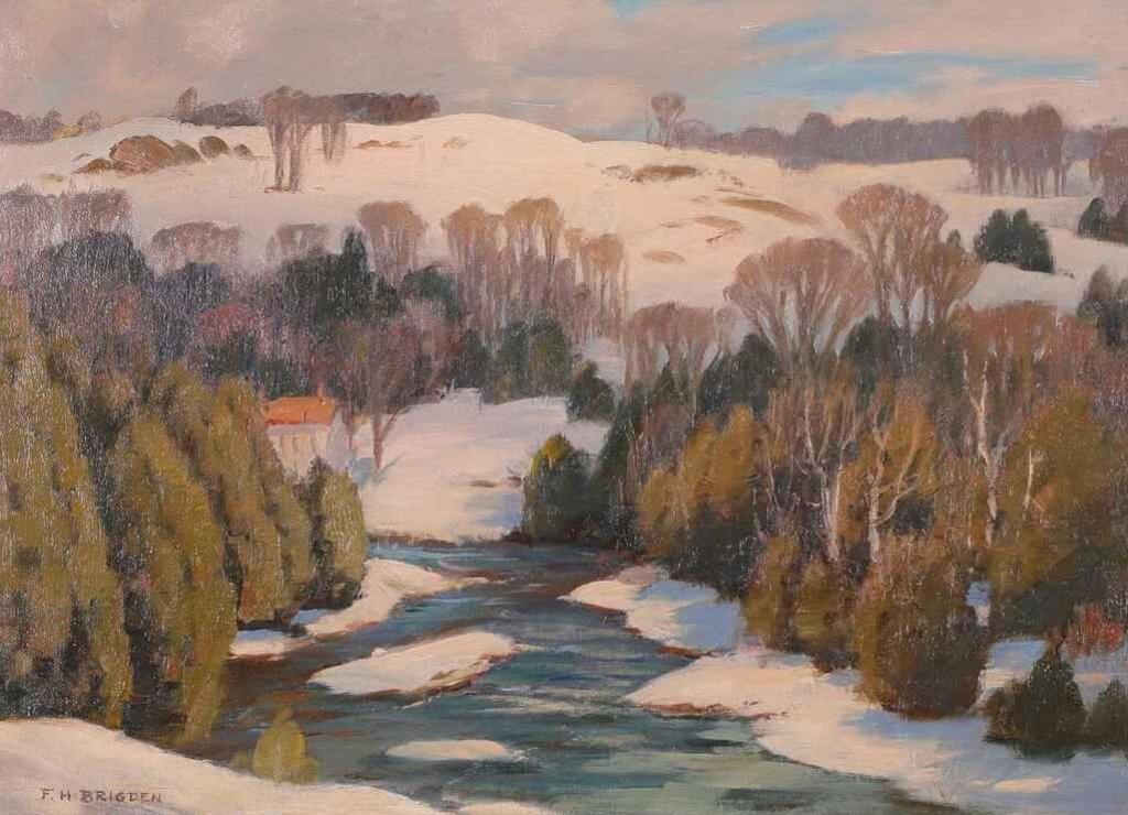 Frederick Henry Brigden (1871-1956) - Winter Landscape With Rolling Hills And River Valley