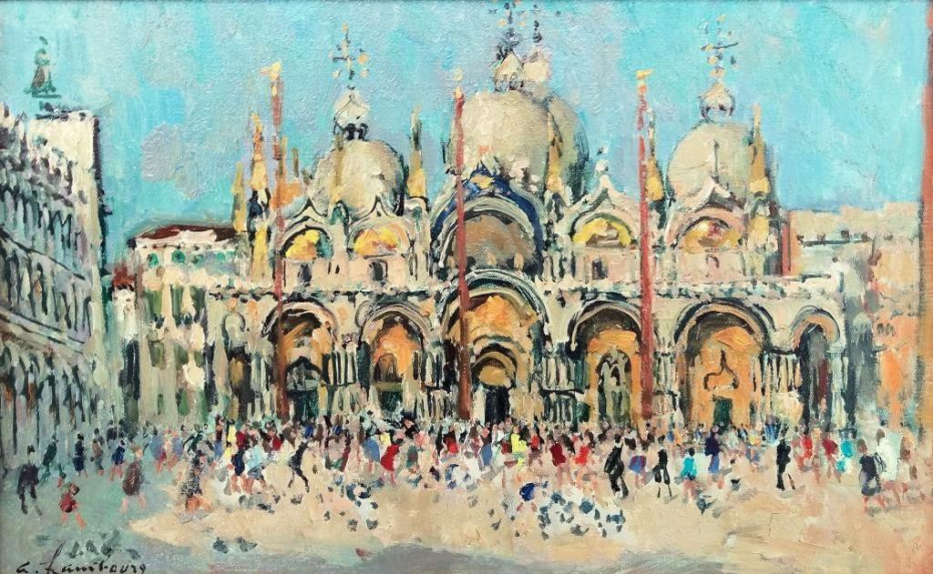 André Hambourg (1909-1999) - Apres Midi, Place St. Marcs, 1963,  (Afternoon, St Marks Basilica)