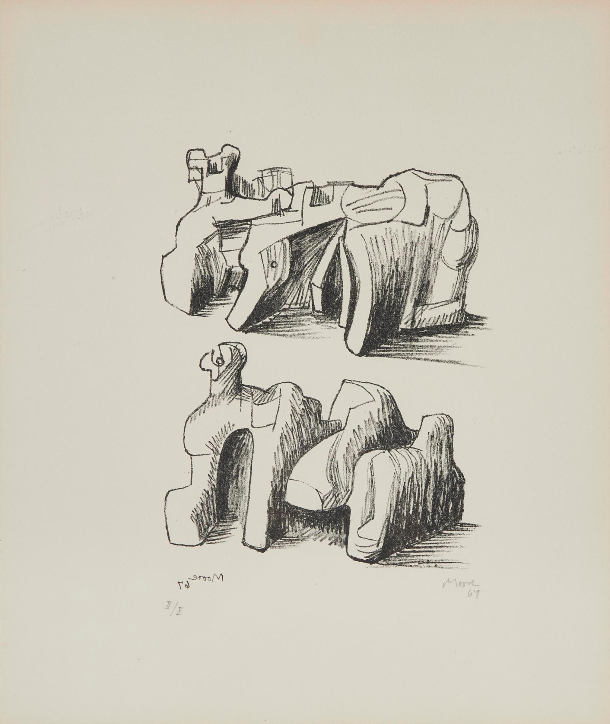 Henry Spencer Moore (1898-1986) - Two Rock Reclining Figures, 1967 [c. 102]