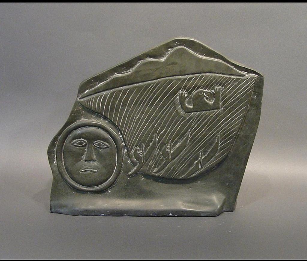 Josie Unarluk (1926) - Povungnituk a carved soaptone plaque depicting Arctic Life