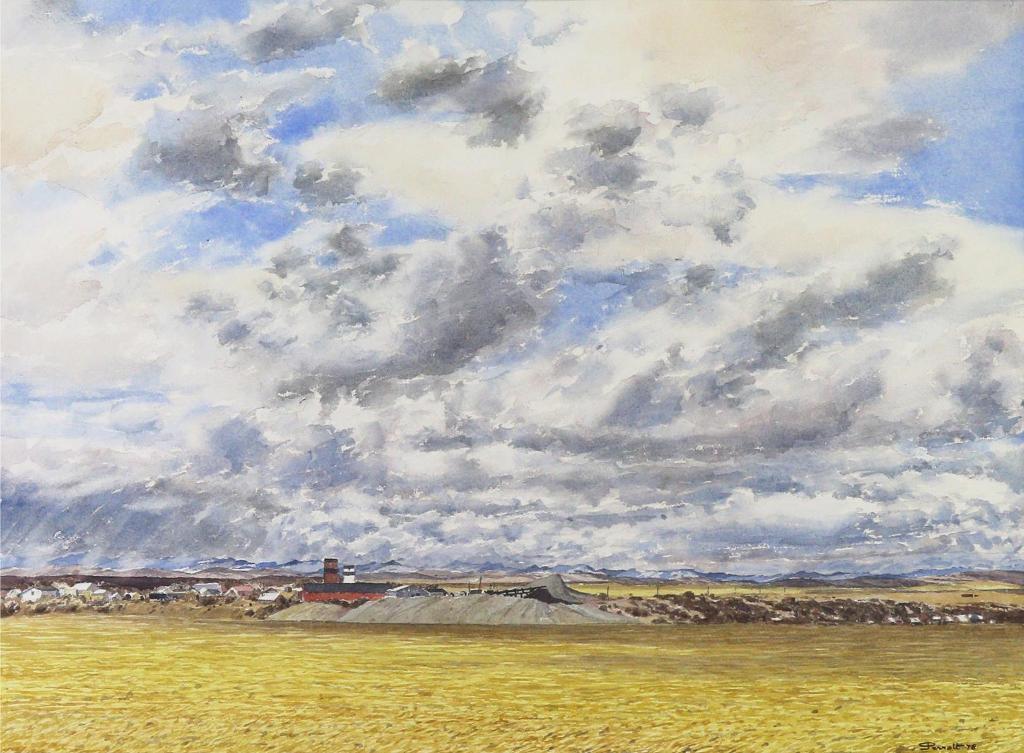 James Stanford (Stan) Perrott (1917-2001) - Southern Alberta Town, Looking West Toward The Mountains; 1978