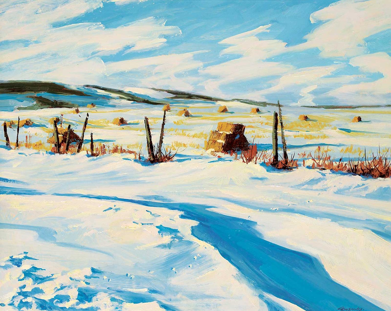 Mannie Gonsalves (1926-2012) - Untitled - Stooks in Winter