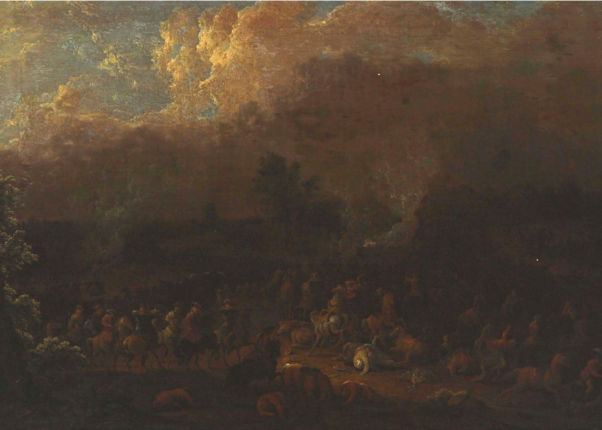 Jan-Baptiste van der Meiren (1664-1708) - Battle Squirmish With Many Mounted Officers Drawing Guns