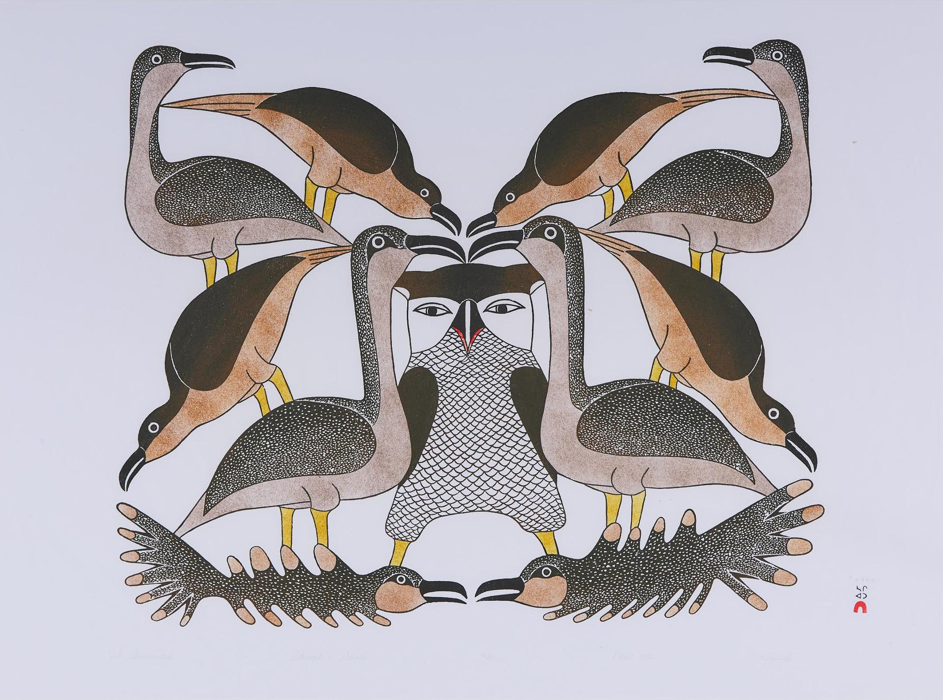 Kenojuak Ashevak (1927-2013) - Owl Surrounded, 1985