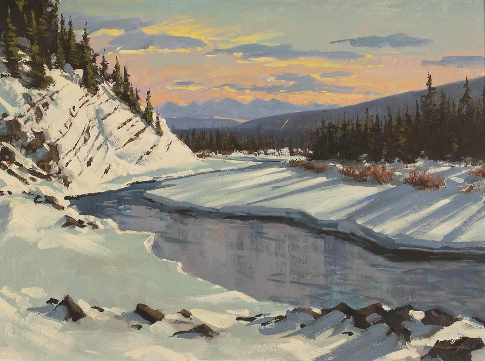 Mannie Gonsalves (1926-2012) - Winter Creek With Distant Mountains