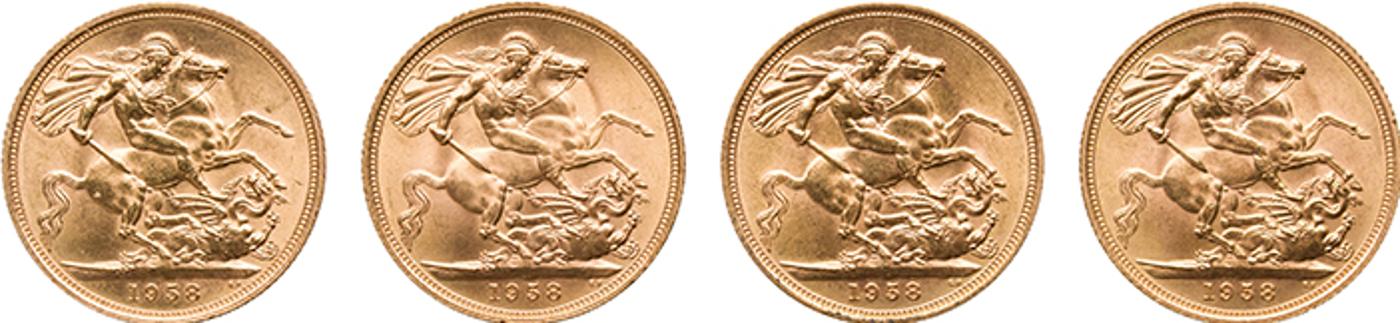 United Kingdom - Four Elizabeth II Gold Sovereigns 1958, London Mint