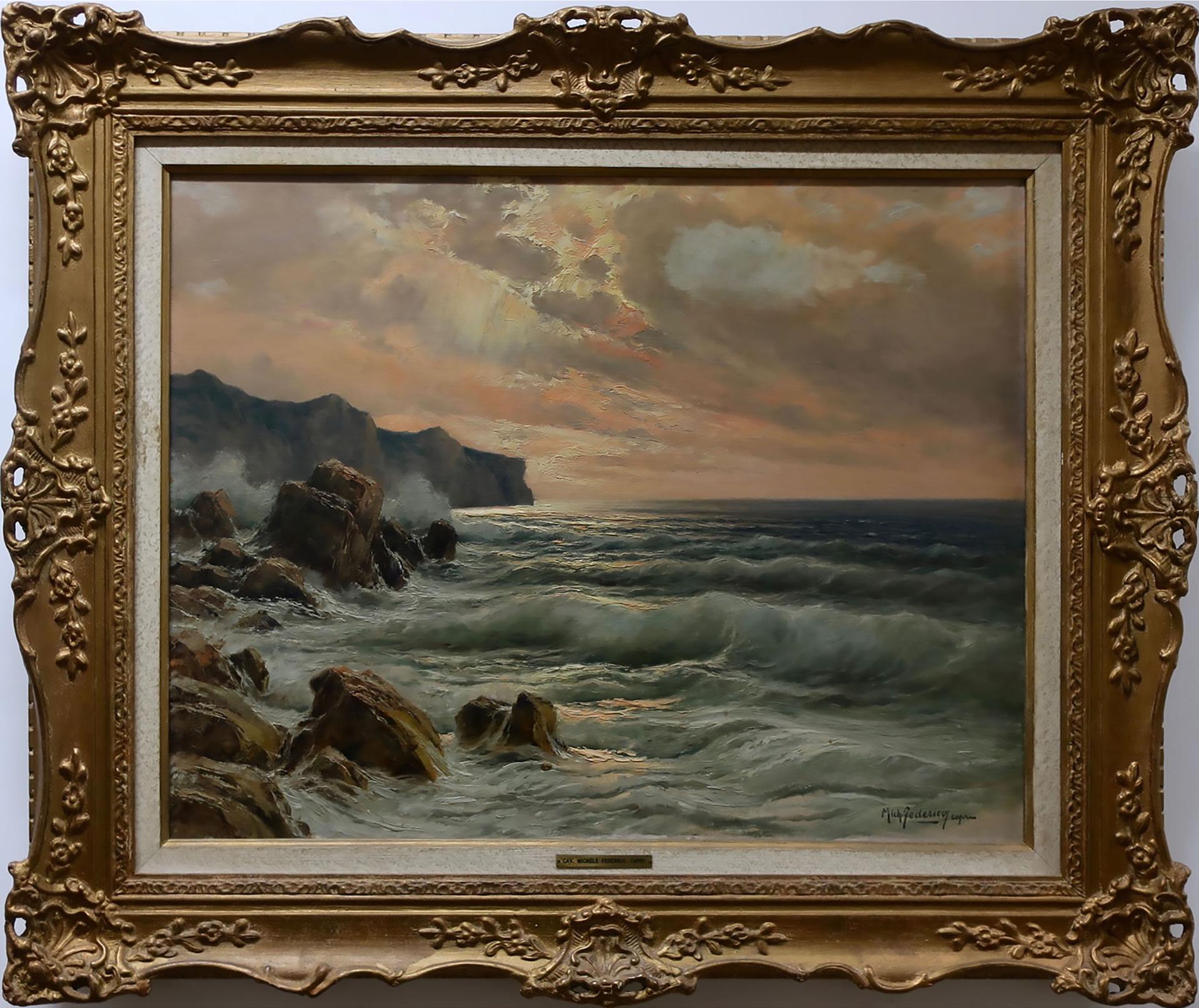 Michele Federico (1884-1966) - Waves At Capri At Sunset