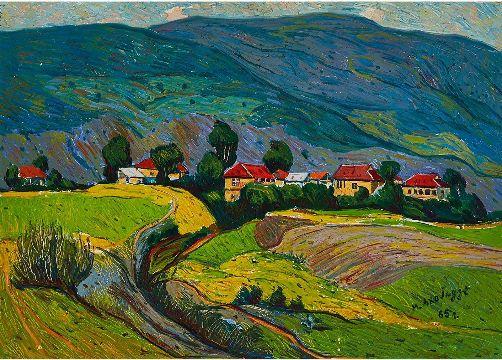 Mamia Akhobadze (1933-2010) - Landscape With Houses, 1965