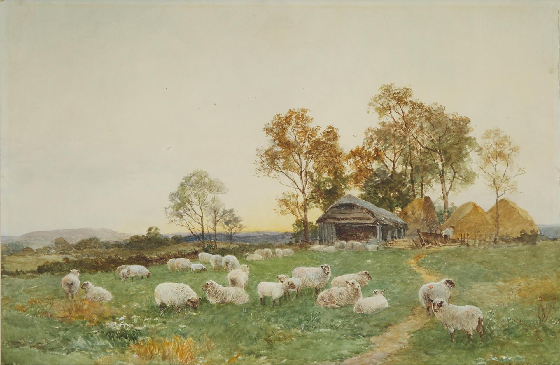 David Bates (1840-1921) - Shepherd And Flock, Eckington