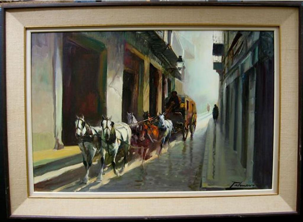 Alfredo Palmero de Gregorio (1901-1991) - Street Scene With Horses And Carriage