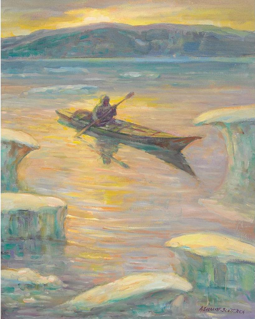 Adam Sherriff Scott (1887-1980) - Eskimo Paddling To The Ice, Baffin Island