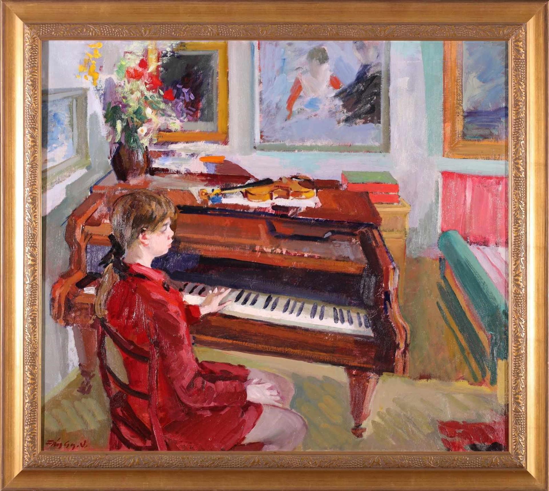 Gyozo Fay (1918-2005) - Untitled, Girl at Piano