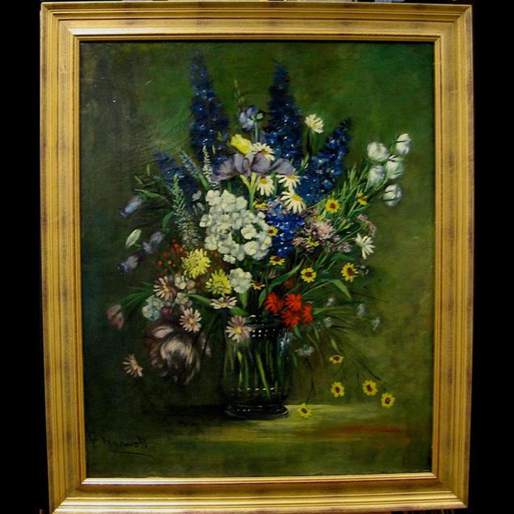 F. Hoswell - Mixed Bouquet In A Blue Glass Vase