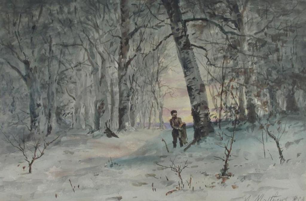Marmaduke Matthews (1837-1913) - Lone Figure In A Winter Forest