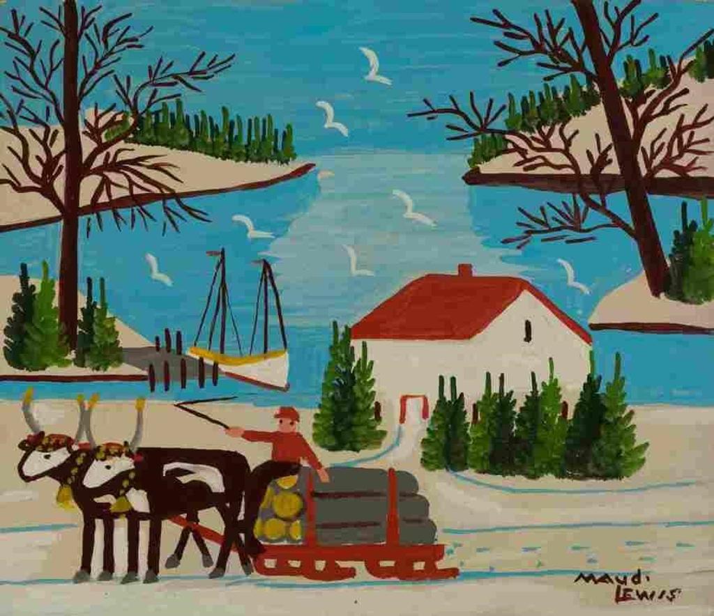 Maud Kathleen Lewis (1903-1970) - Untitled (Winter Scene with Oxen Team)
