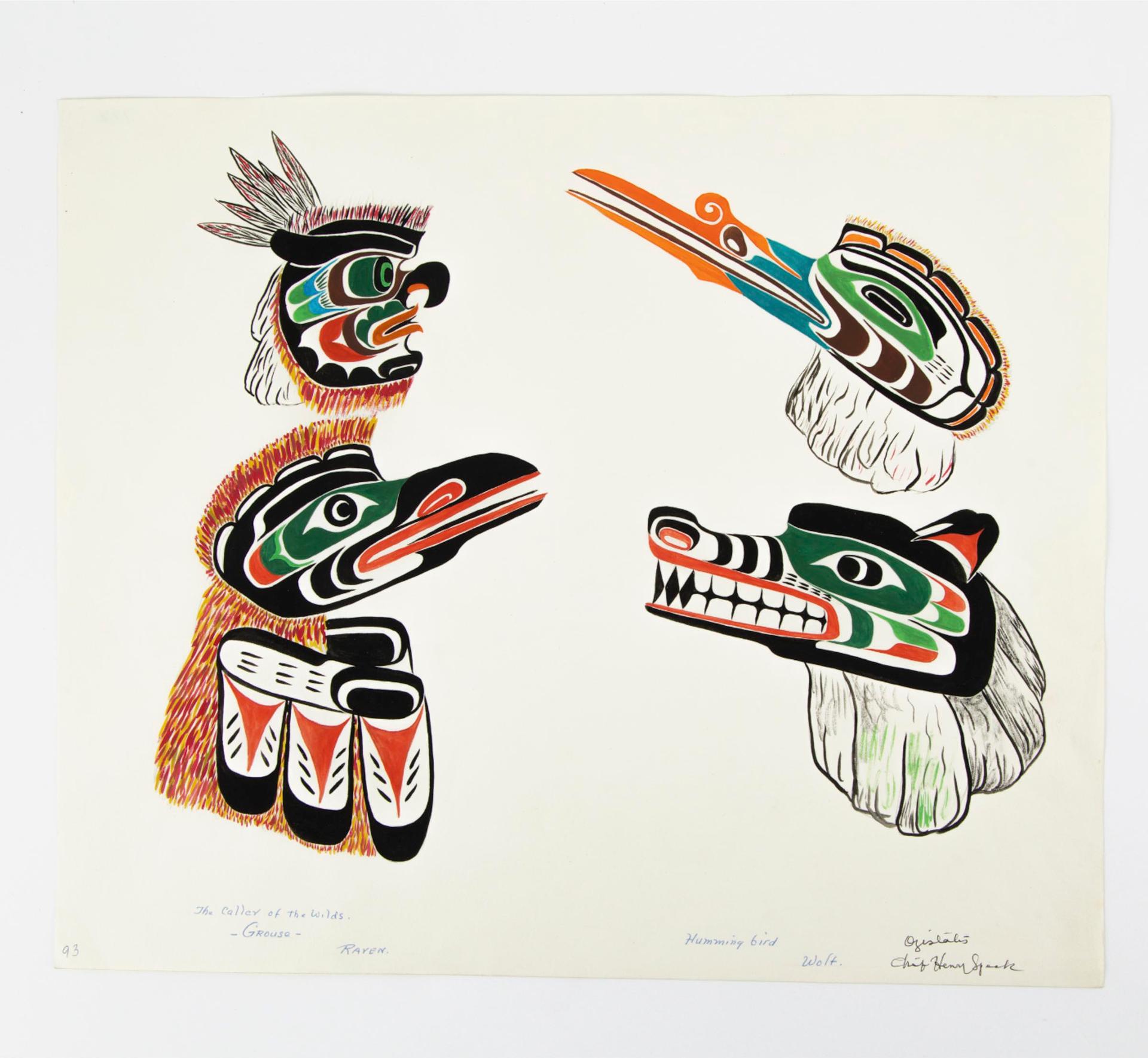 Chief Henry Speck (1908-1971) - The Caller Of The Wilds; Grouse, Raven, Hummingbird, Wolf