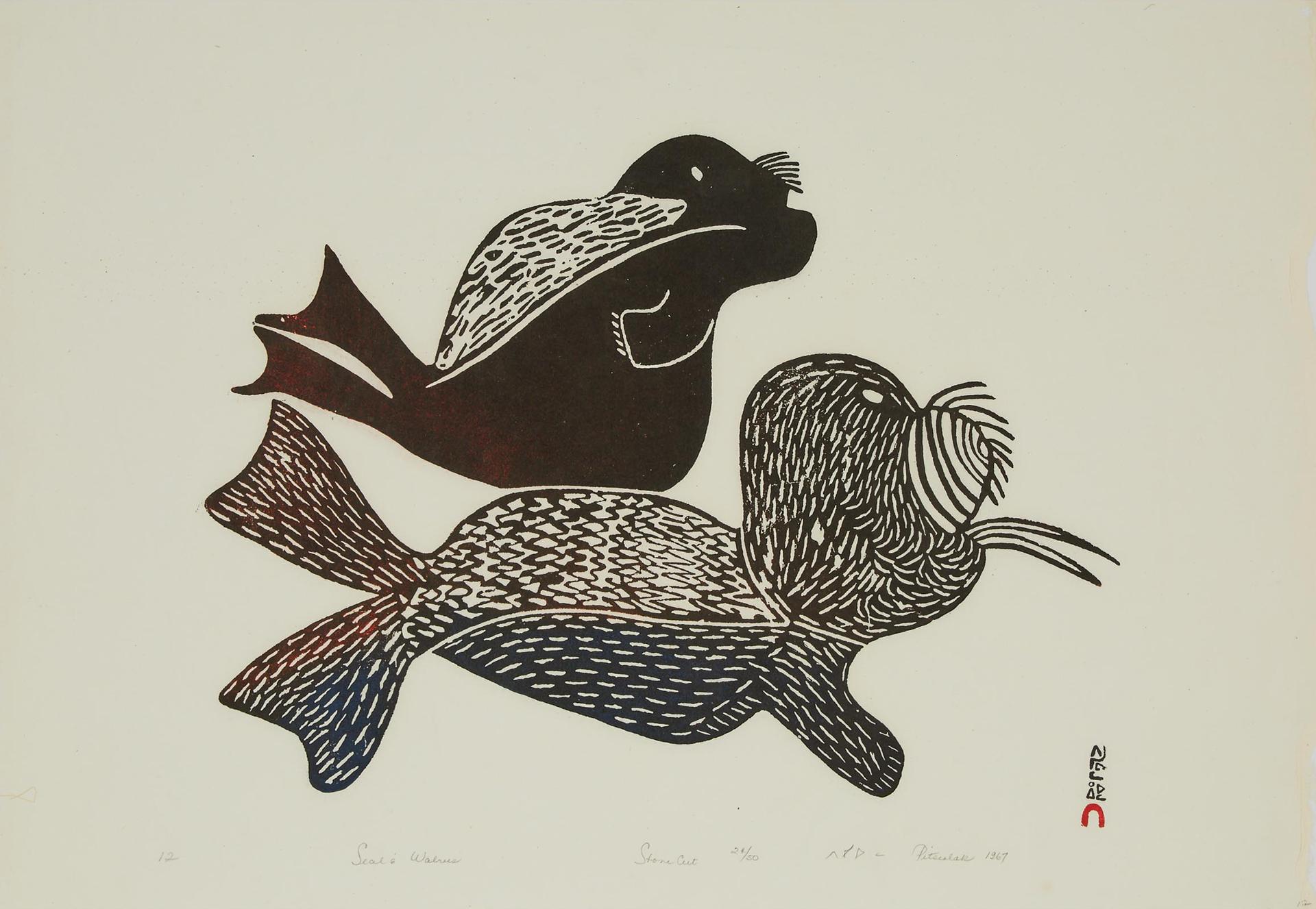 Pitseolak Ashoona (1904-1983) - Seal And Walrus