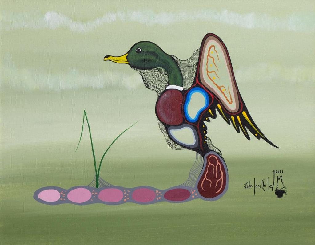 John Lonechild (1962-2020) - Untitled - Duck with Green Background