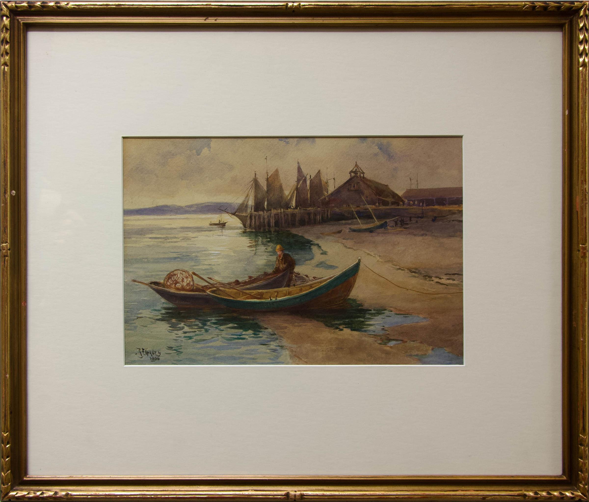 Robert Ford Gagen (1847-1926) - Coastal Scene With Beached Boats