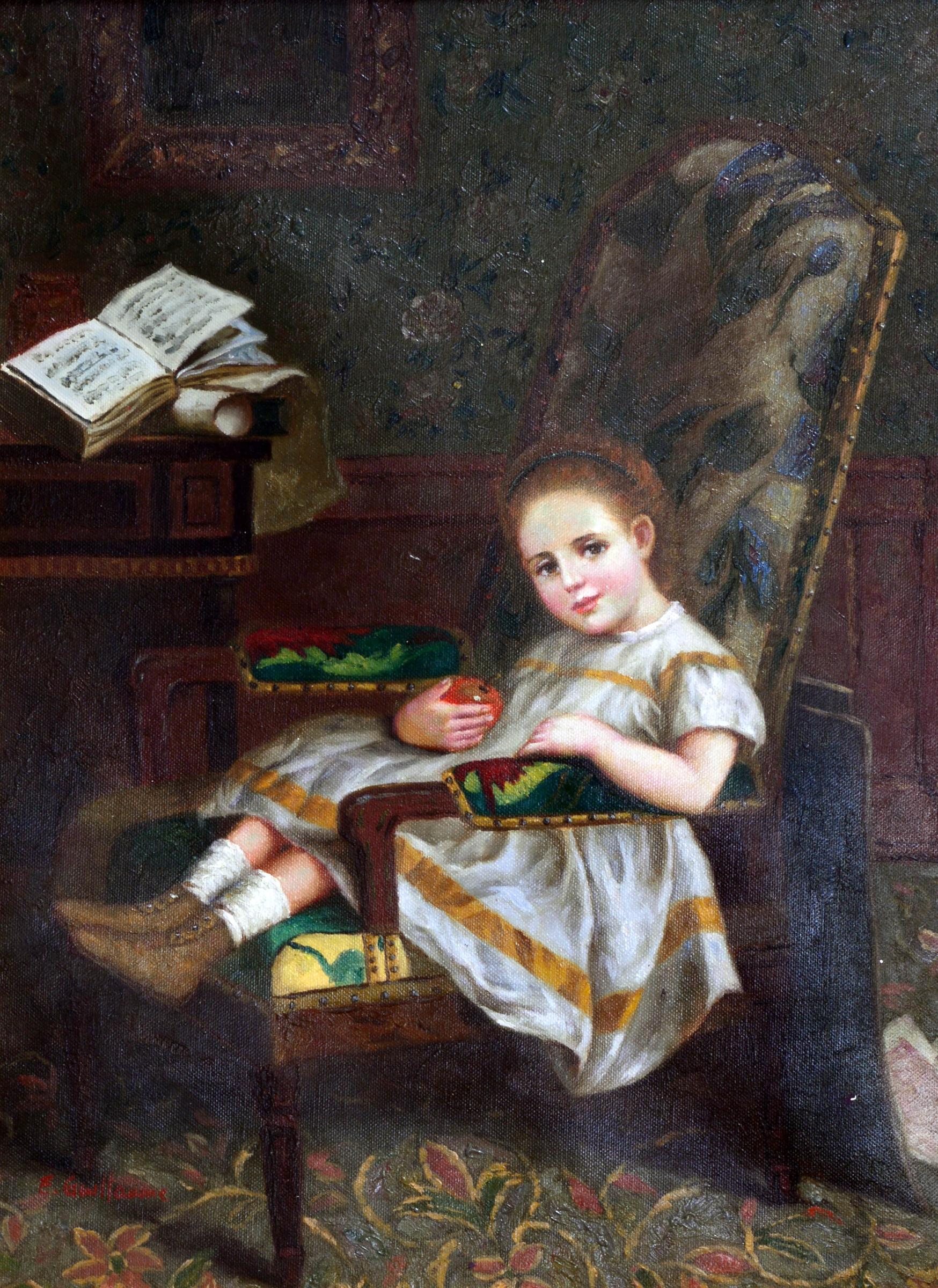 Emily Guillaume - Young girl sitting in an armchair, oil on canvas