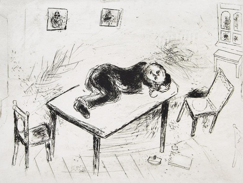Marc Chagall (1887-1985) - Man on a Table (from Les Ames Mortes by Nikolai Gogol) (Cramer 17)