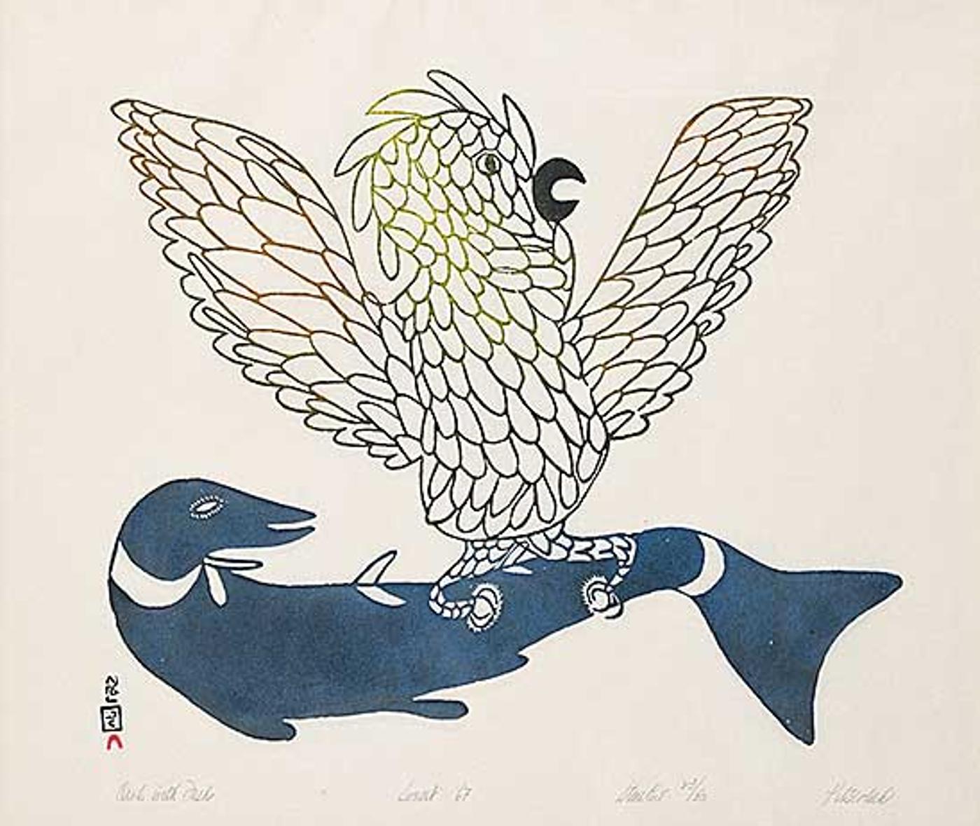 Ashoona Pitseolak (1904-1983) - Owl with Fish #23/50