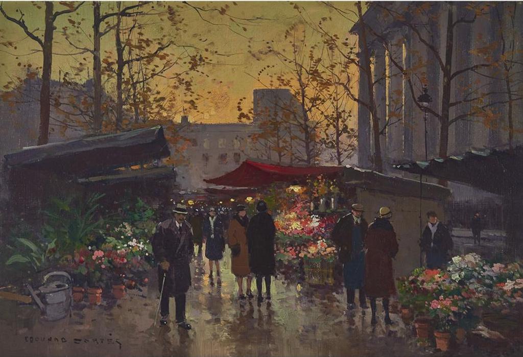 Edouard Léon Cortès (1882-1969) - Une Allee Du Marche Aux Fleurs De La Madeleine, Circa 1934