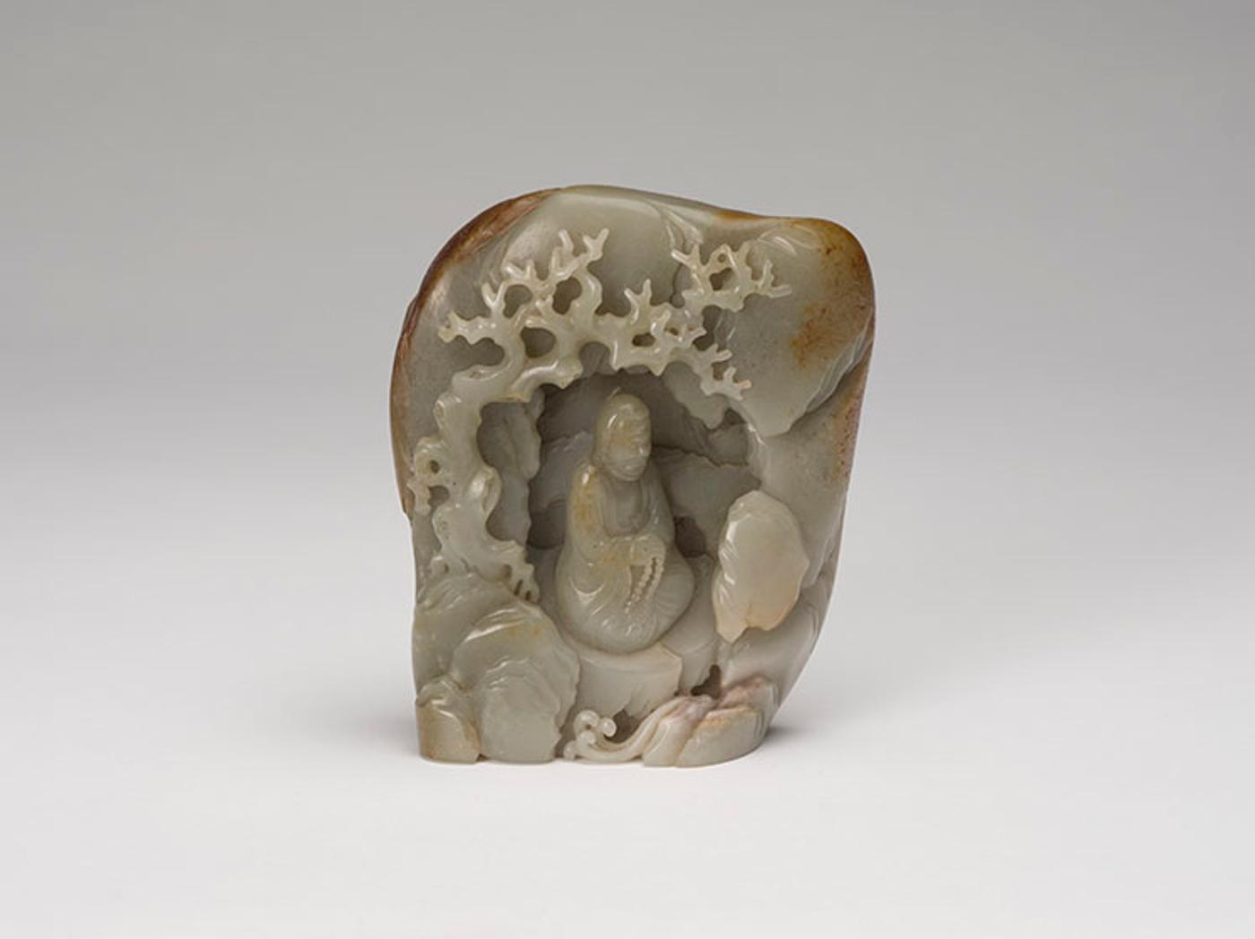 Chinese Art - A Chinese Celadon Jade Carved ‘Luohan’ Mountain, 18th/19th Century