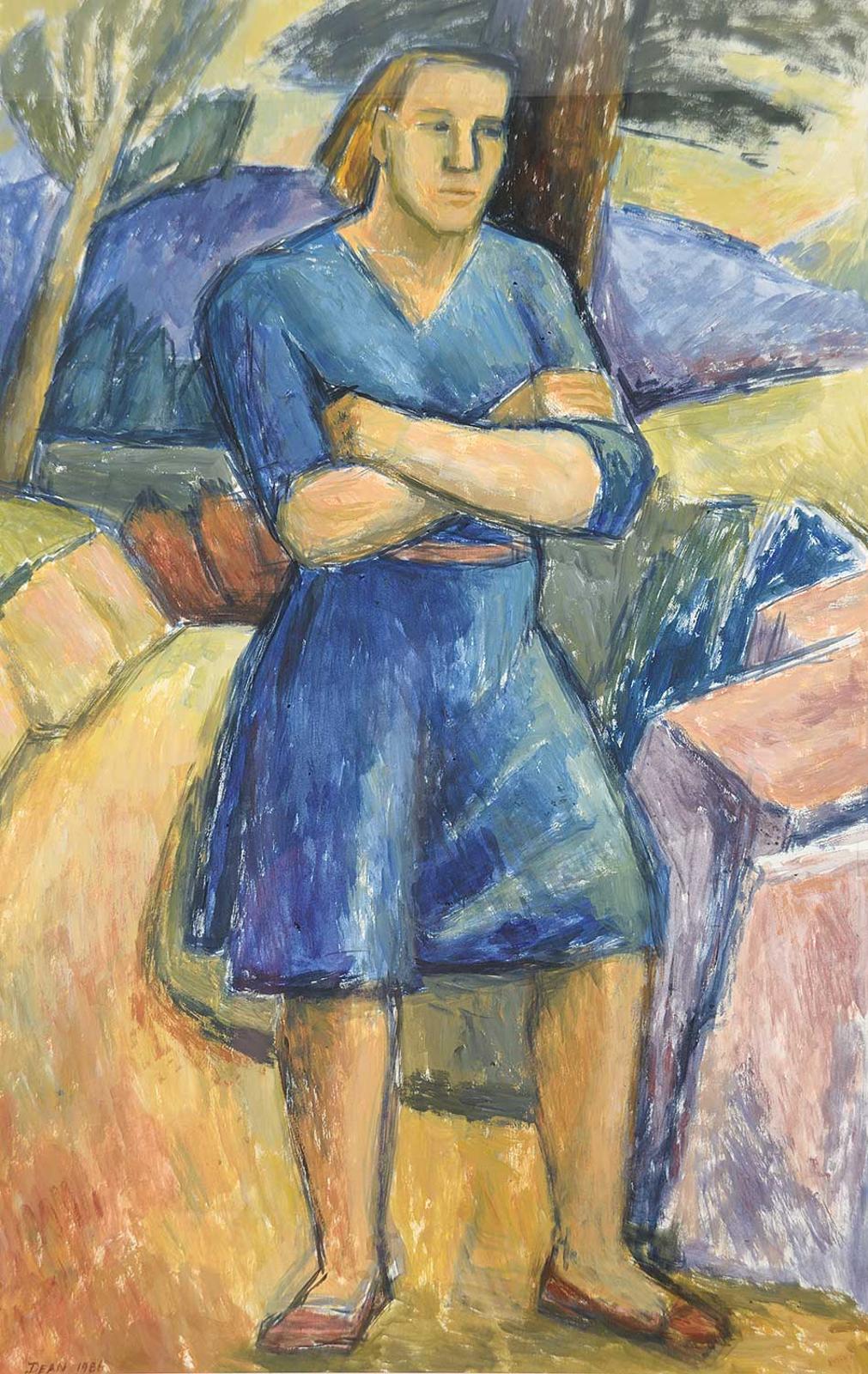 Diana Dean (1942) - Untitled - Portrait of Woman in Blue Dress