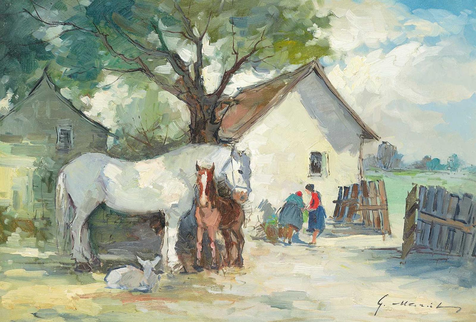 Geza (Gordon) Marich (1913-1985) - Untitled - Feeding the Horses