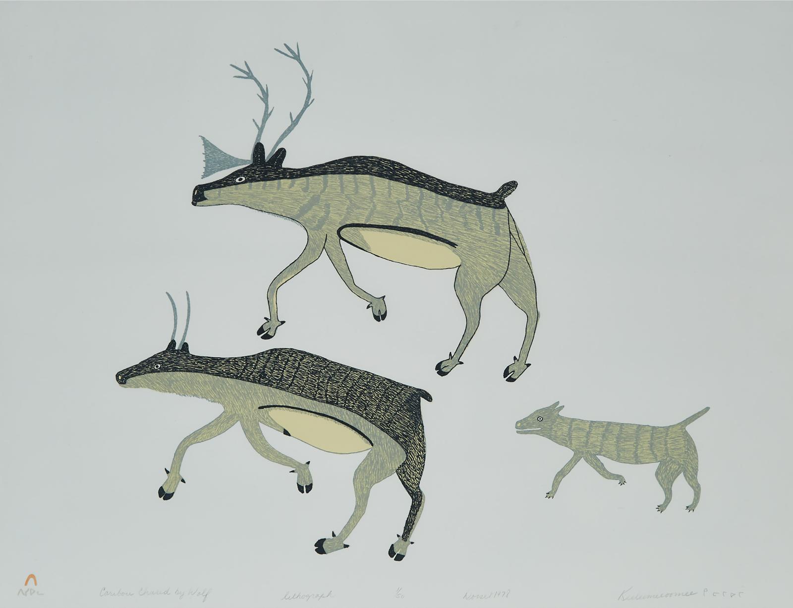Keeleemeeoomee Samualie (1919-1983) - Caribou Chased By Wolf