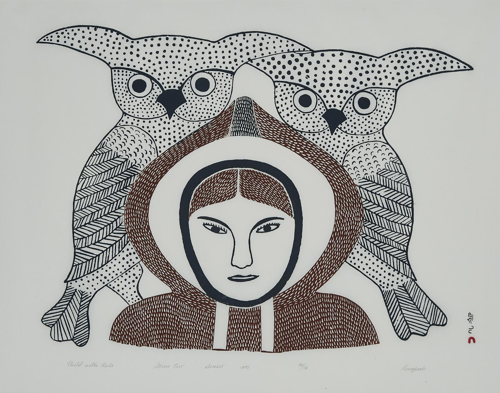 Kenojuak Ashevak (1927-2013) - Child With Owls
