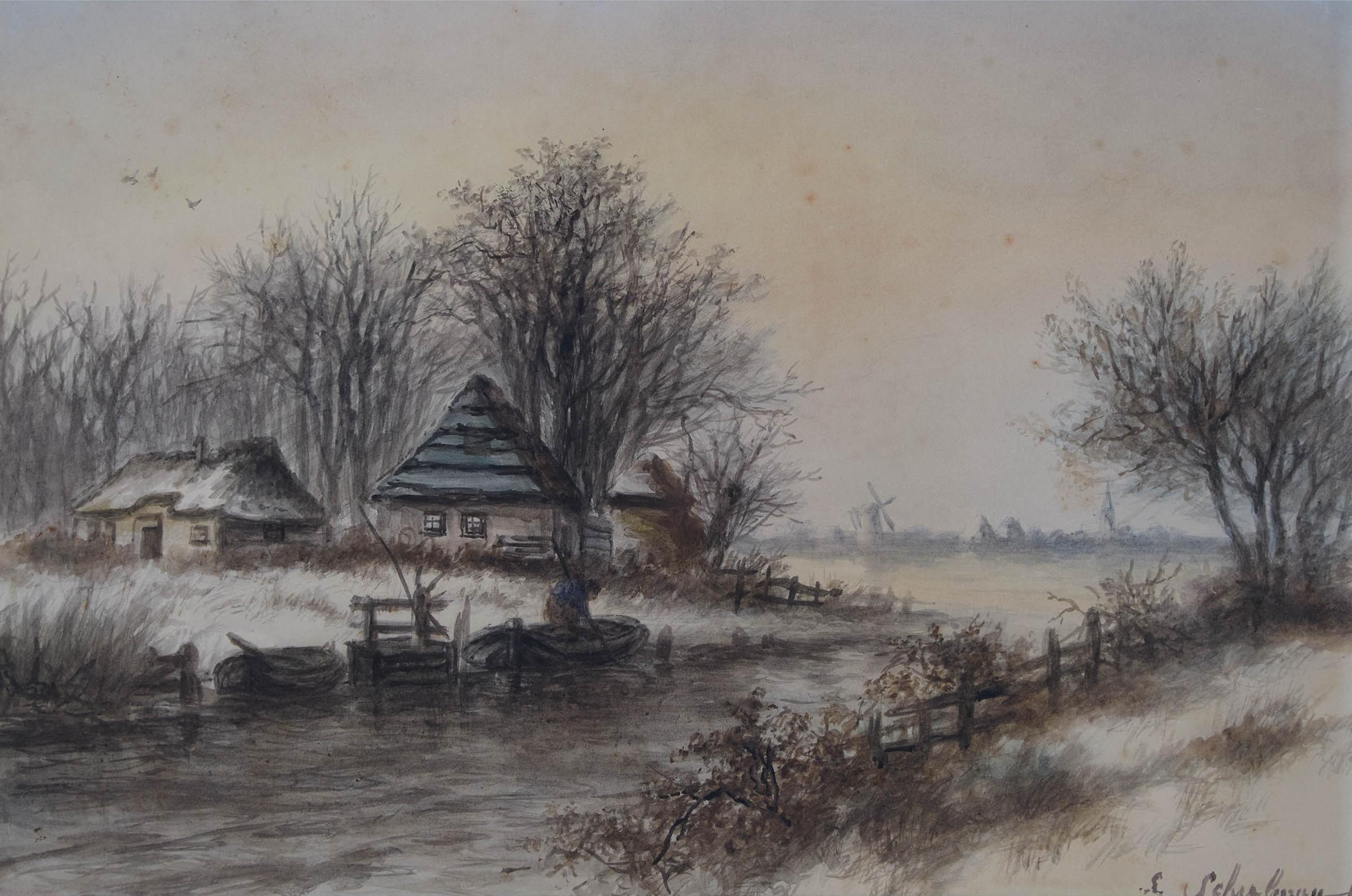 Léon Schulman - Boerderij Aan Het Water In De Winter