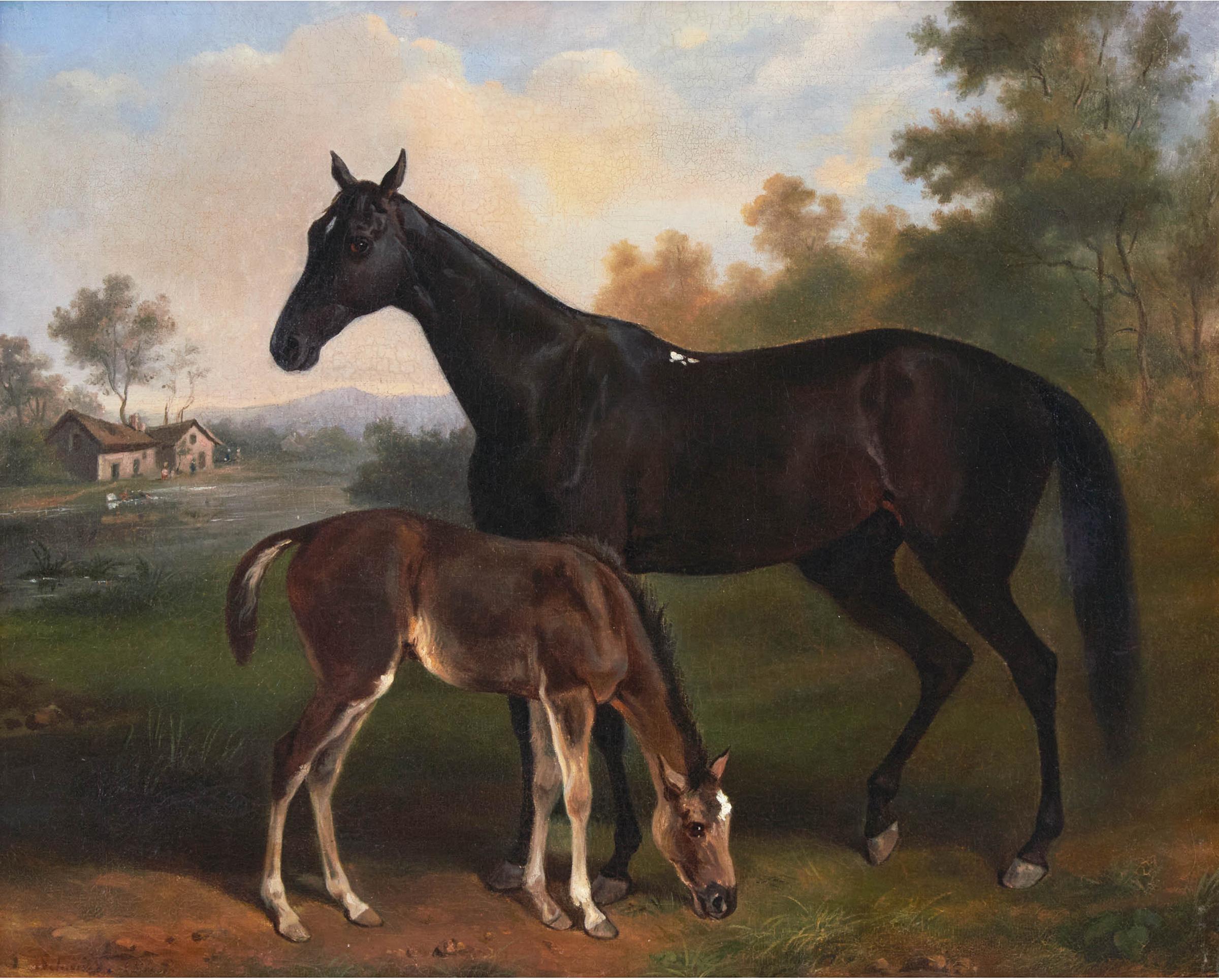 Adolf Schmidt - Mare And Weanling, 1865