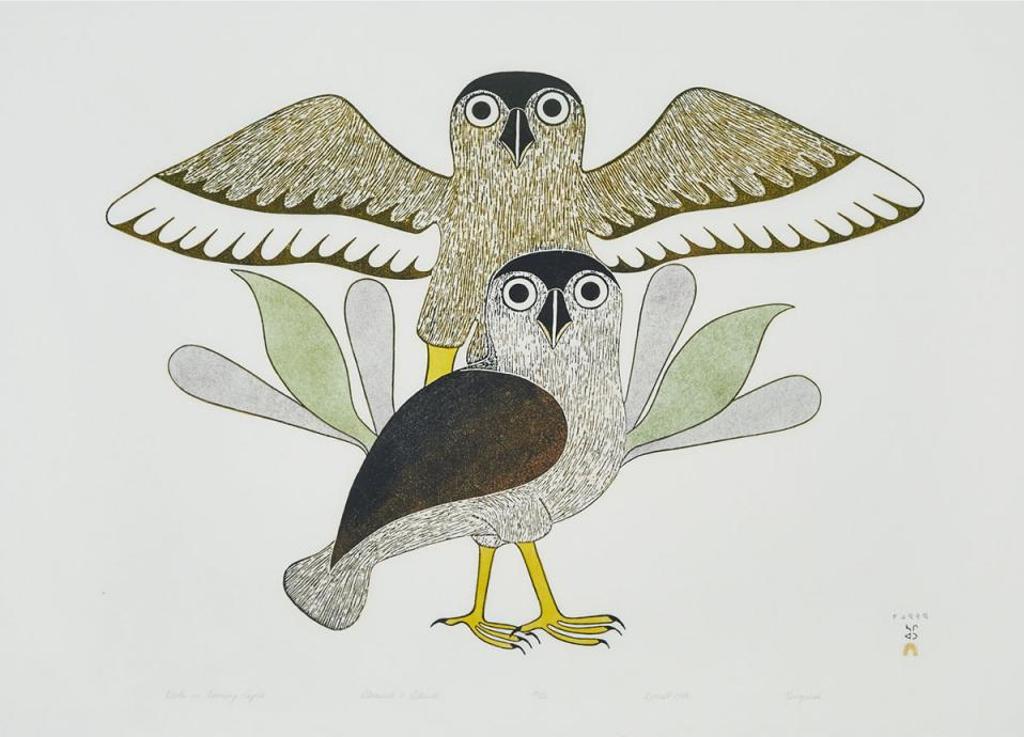 Kenojuak Ashevak (1927-2013) - Owls In Evening Light