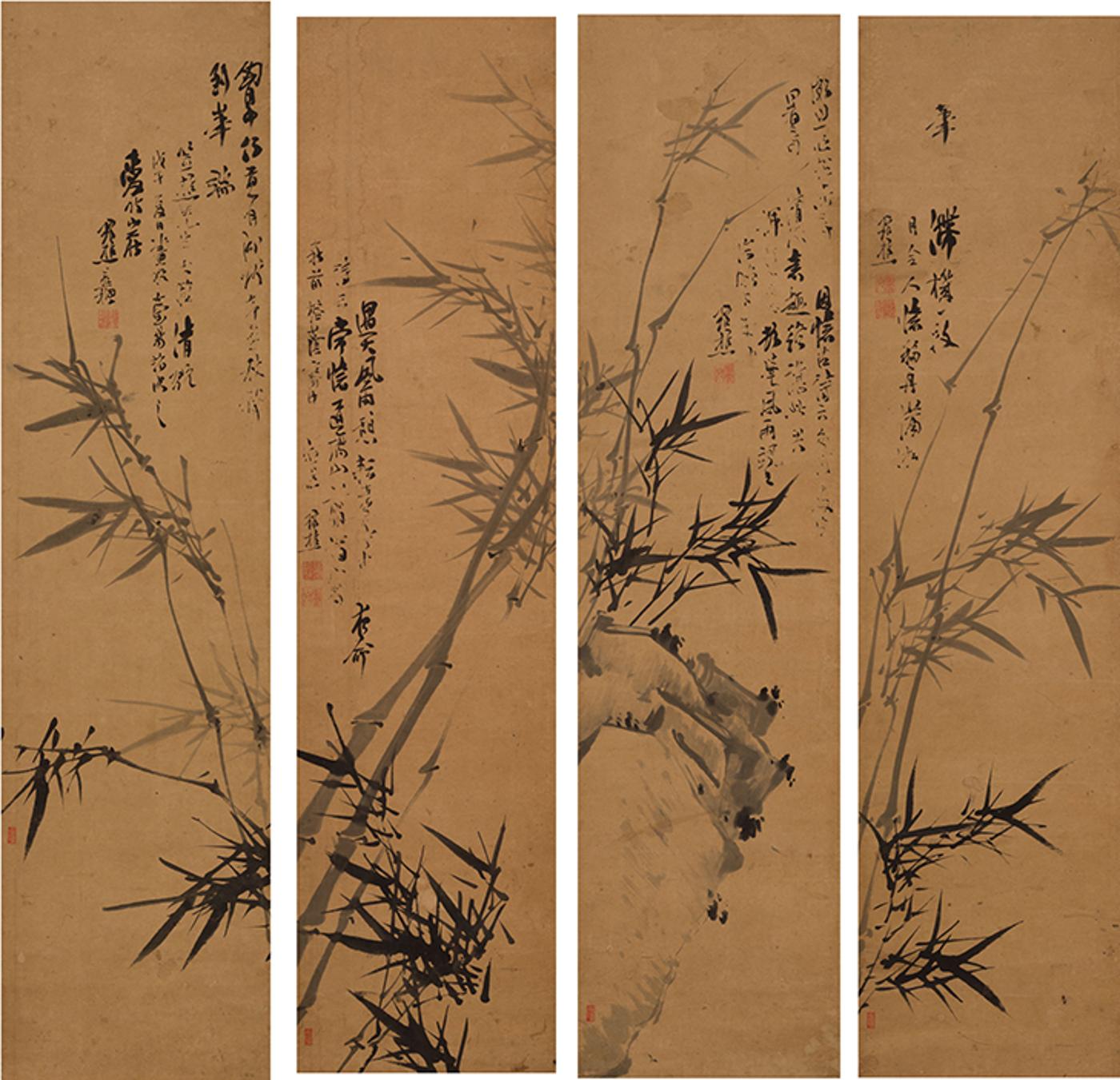 Xie Guanqiao (1811-1864) - Four Scrolls of Ink Bamboo Paintings