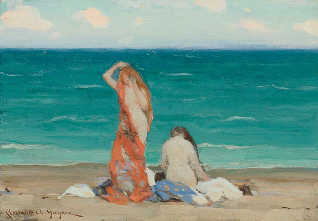 Clarence Alphonse Gagnon (1881-1942) - Two Nymphs on the Beach / White Painted Farmhouse (verso)