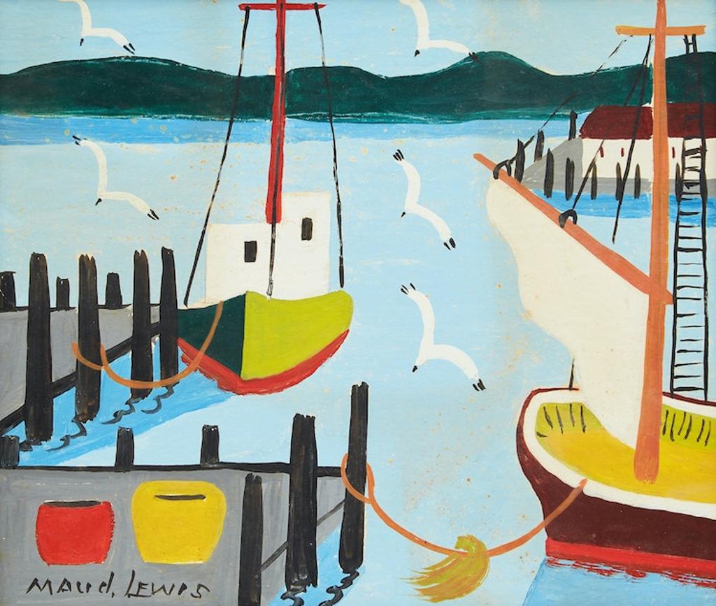 Maud Kathleen Lewis (1903-1970) - Boats at a Wharf