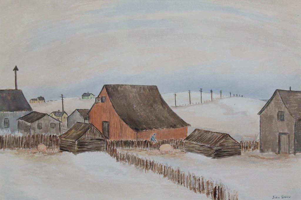 John Harold Thomas Snow (1911-2004) - Winter Farm Scene With Red Barn