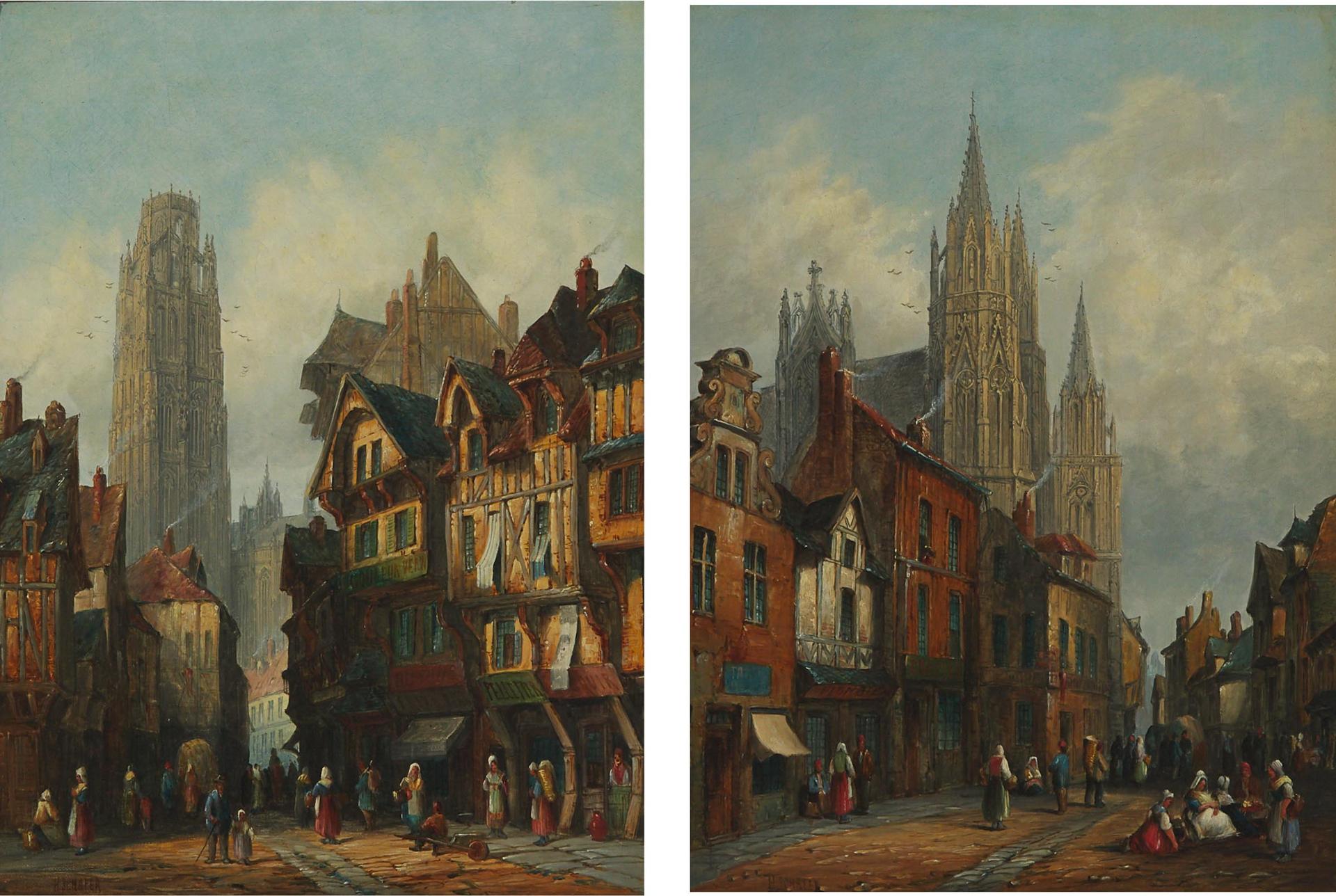 Henri Schäfer (1883-1916) - Falaise (Old Palace De Justice Falais (Sic)), 1871; Rouen (Rue De Bac)