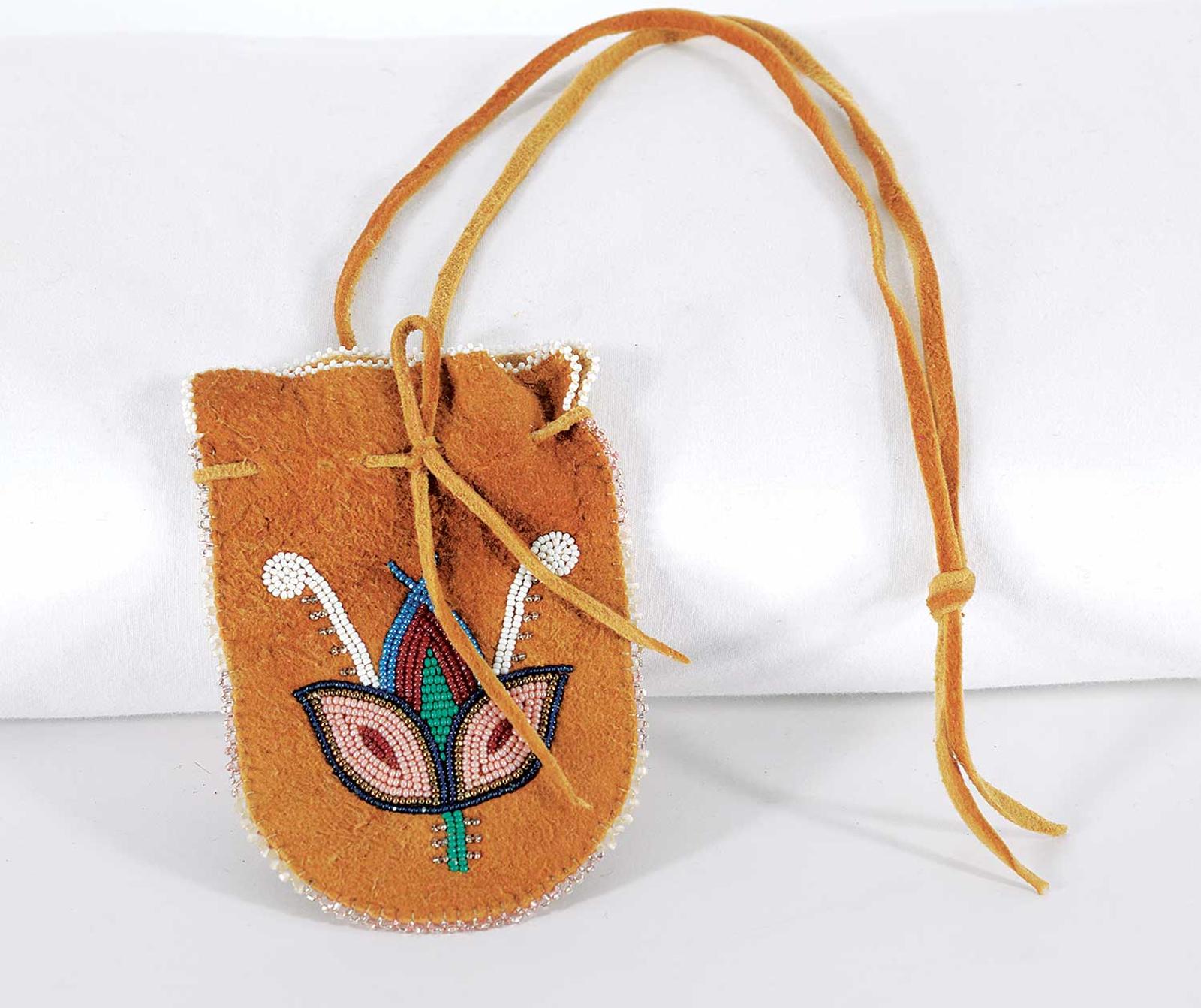 First Nations Basket School - Floral Beaded Leather Pouch