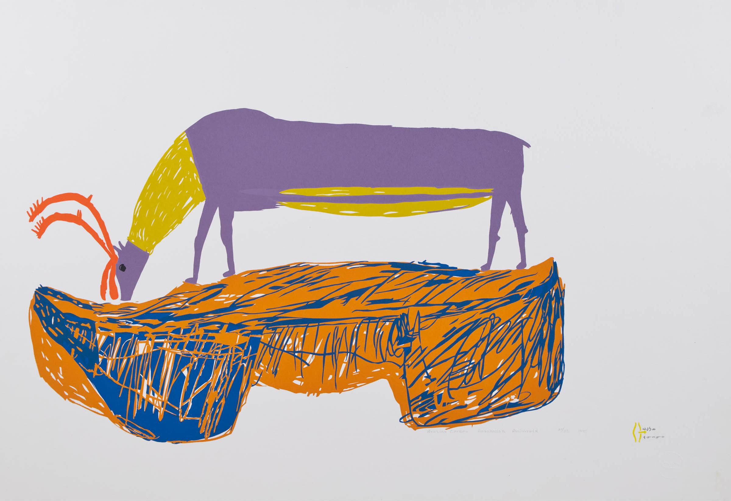 Luke H.Amitnaaq Anguhadluq (1895-1982) - Grazing Caribou, 1975