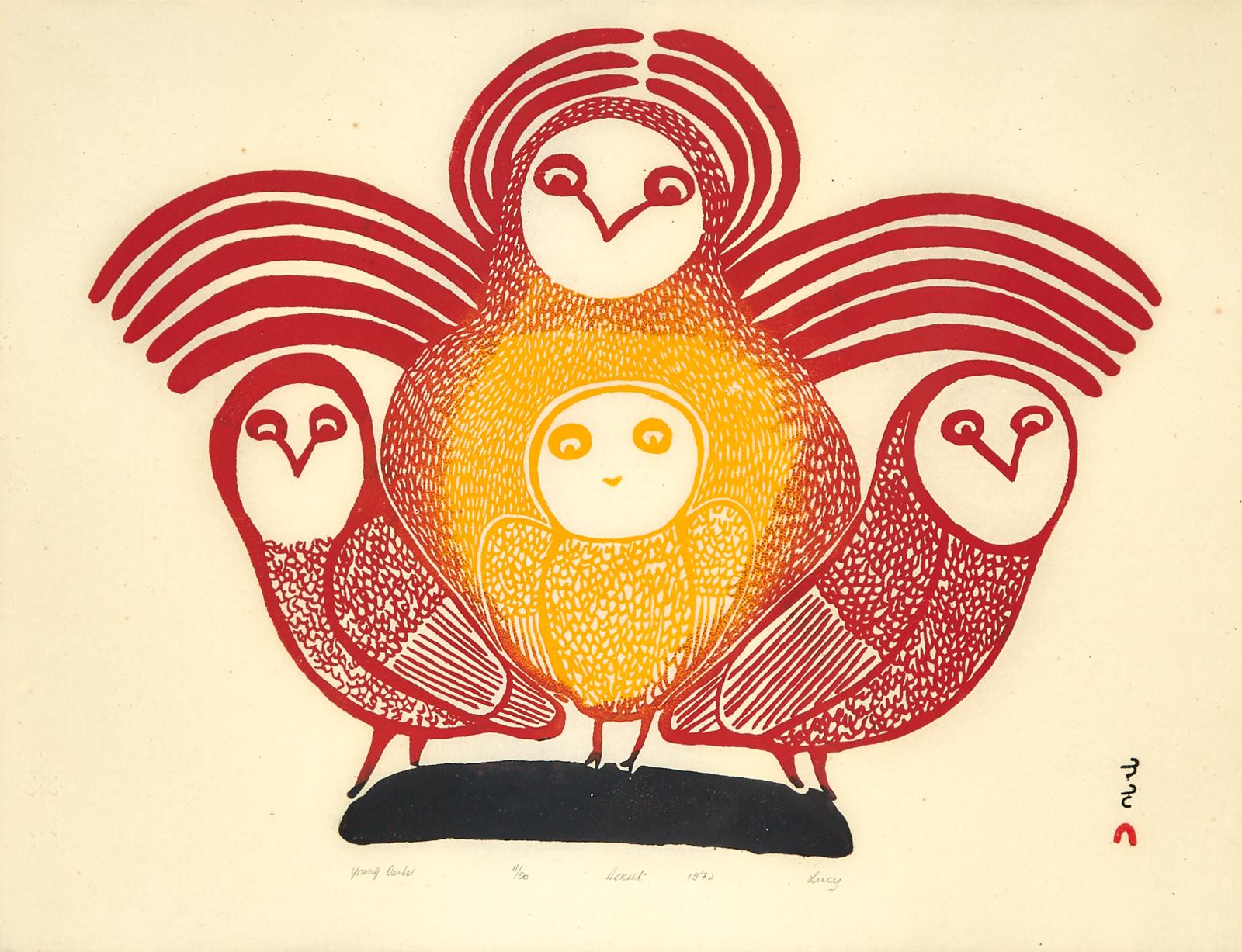 Lucy Qinnuayuak (1915-1982) - Young Owls