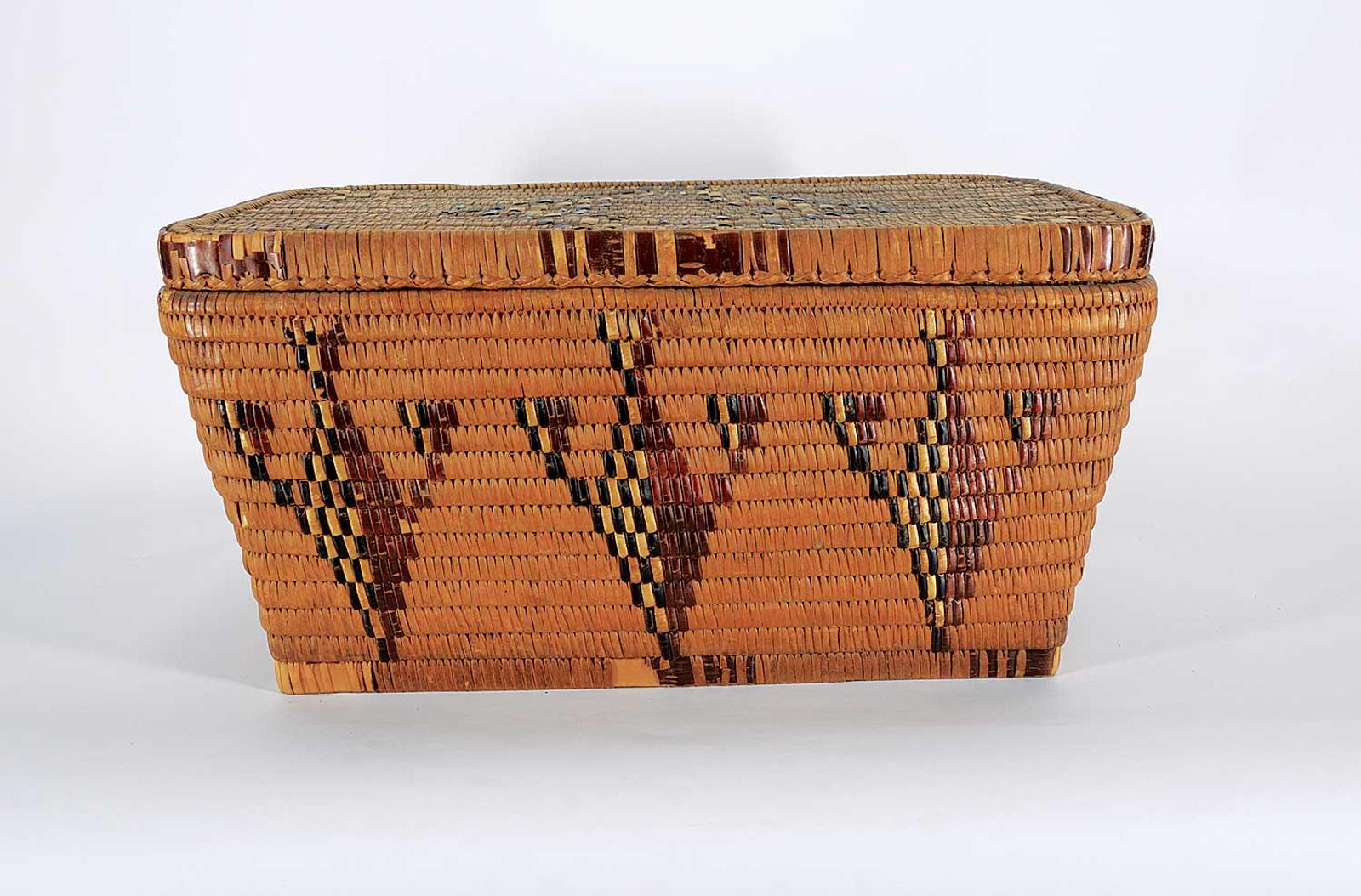 Northwest Coast First Nations School - Rectangular Lidded Basket with Arrow Pattern