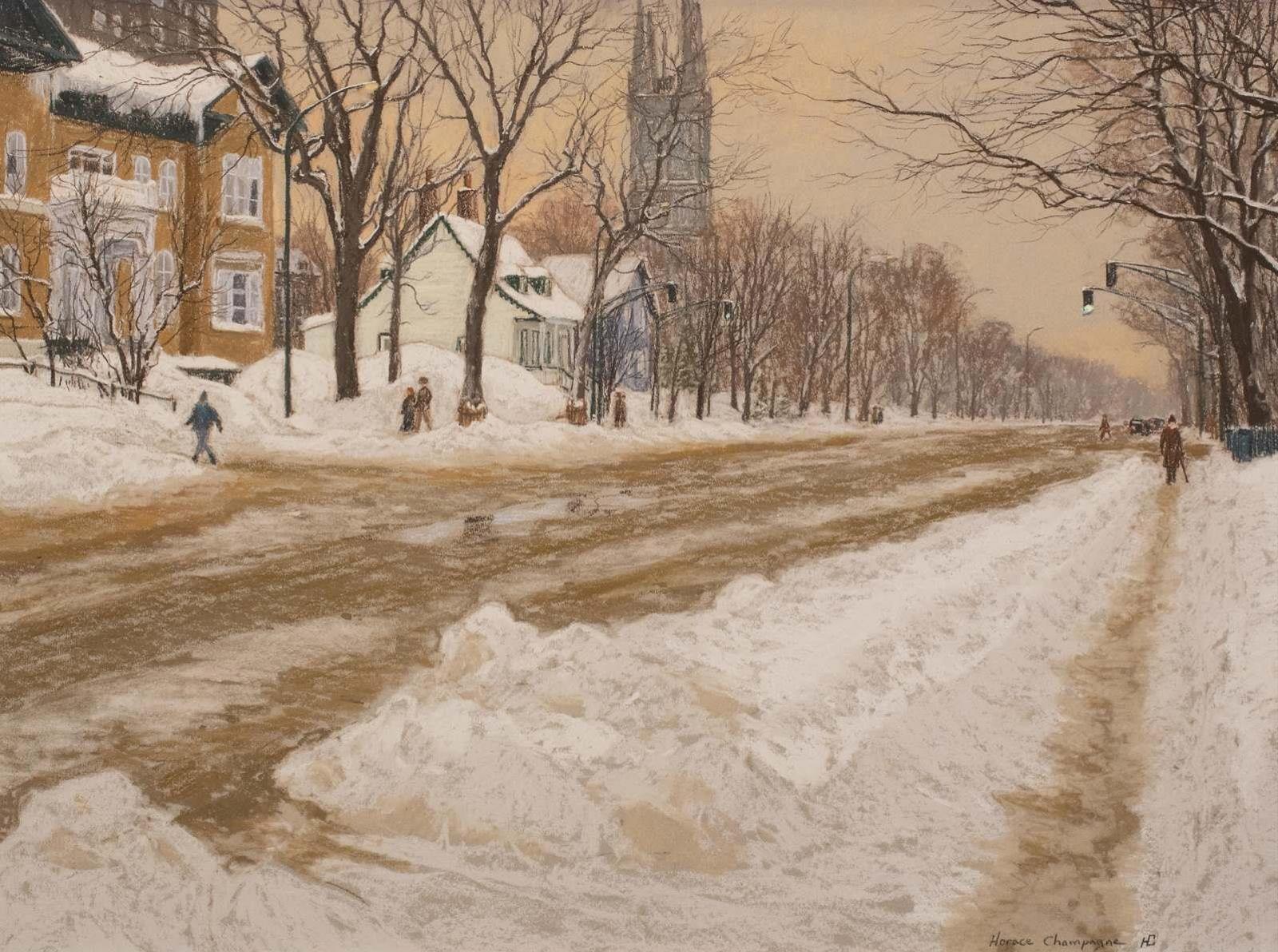 Horace Champagne (1937) - Snowy Walk By Cornelius Krieghoffs Studio (Grand-Allee, Quebec City); 1988