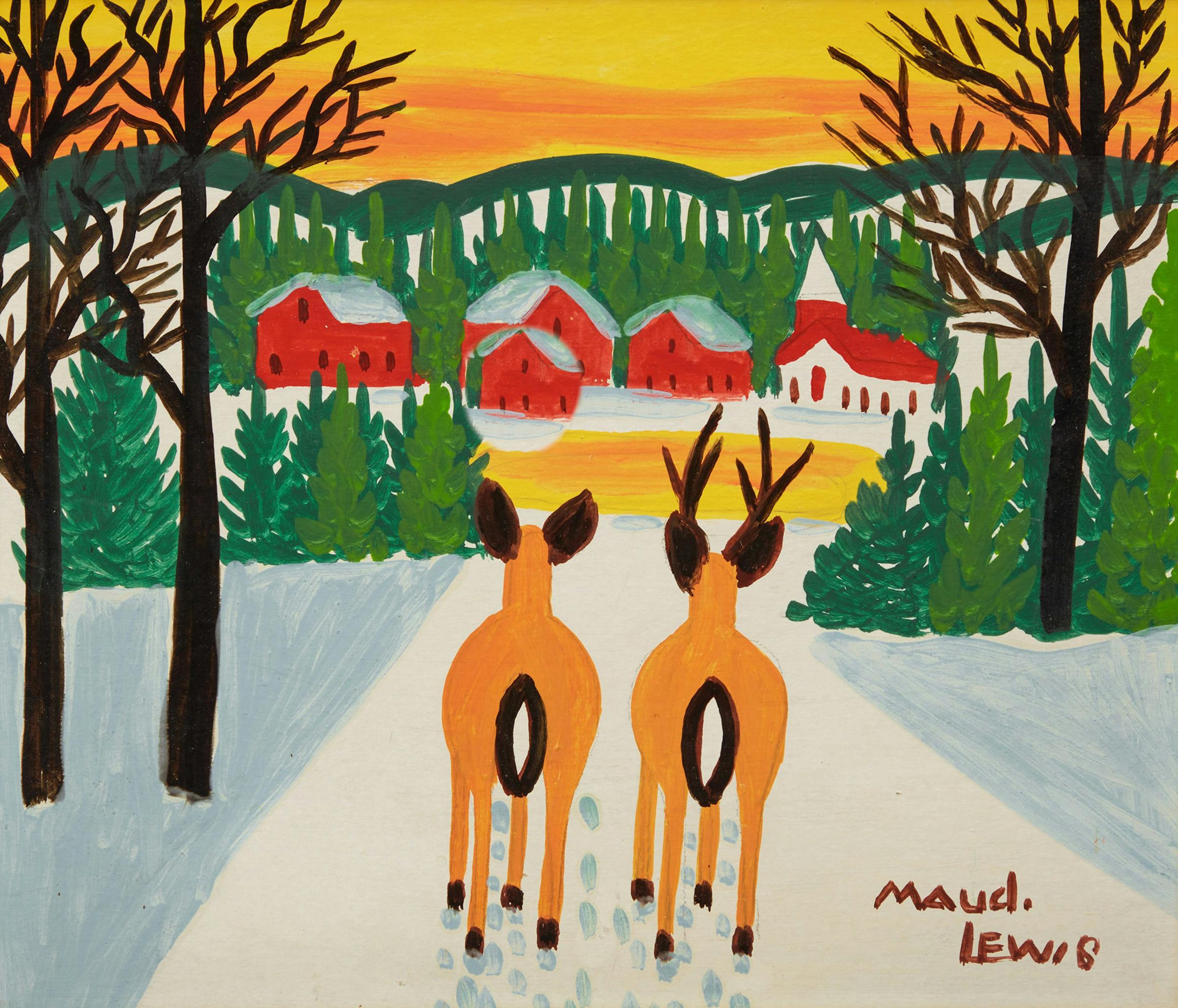 Maud Kathleen Lewis (1903-1970) - Deer Overlooking Village