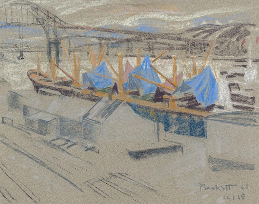 Joseph (Joe) Francis Plaskett (1918-2014) - Cargo Ships with Blue Tarps - False Creek