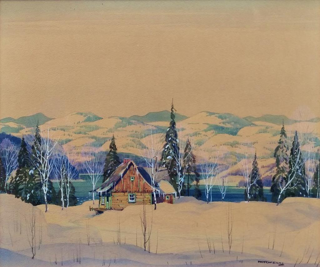 Graham Norble Norwell (1901-1967) - Snow covered Cabin Over Lake