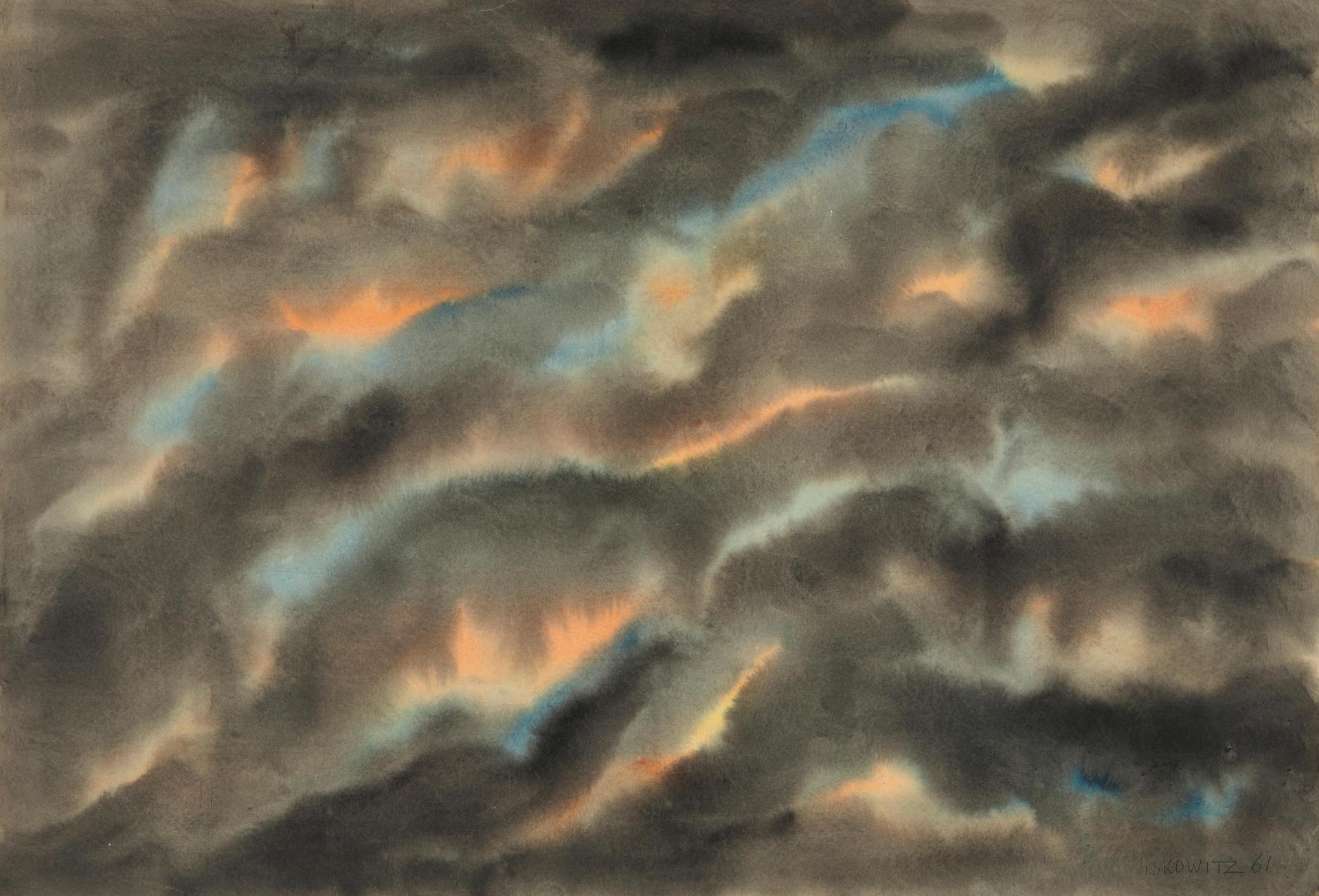 Gershon Iskowitz (1921-1988) - Untitled (Abstract in black, blue and orange)